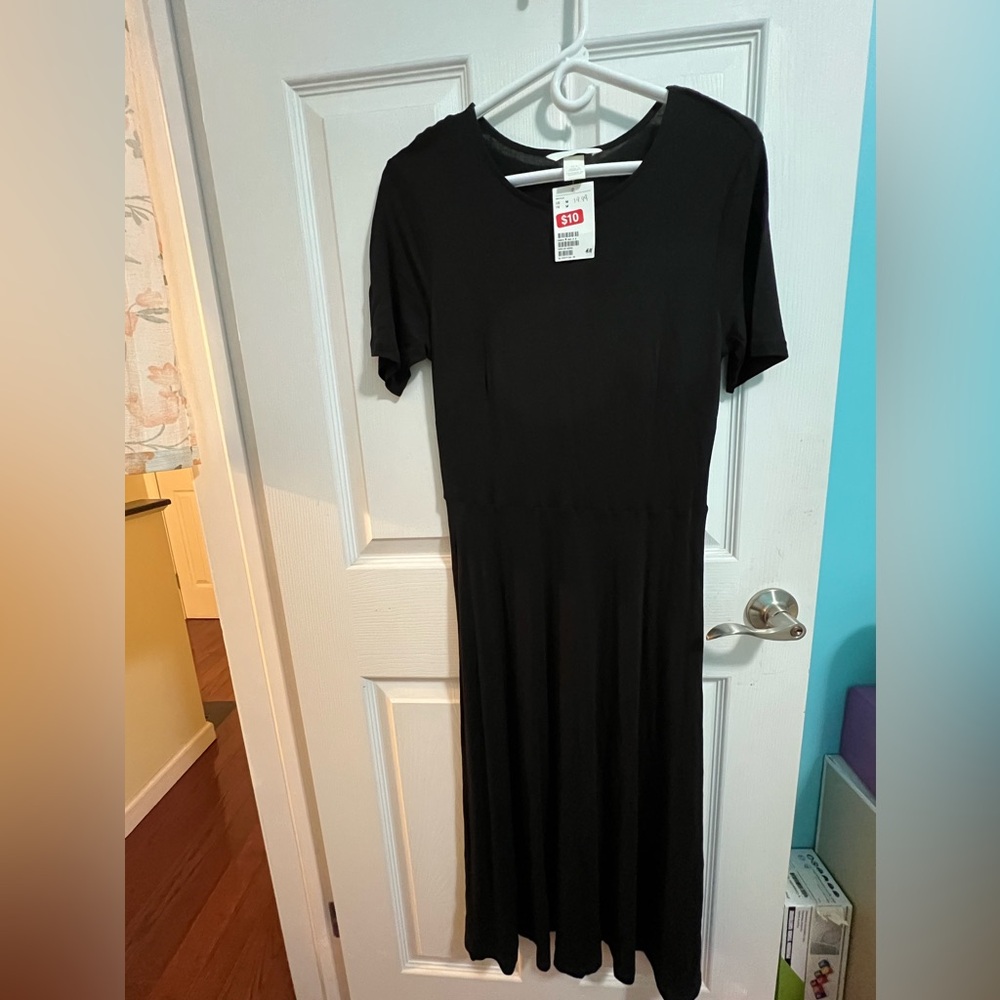 H&M long black viskoza dress